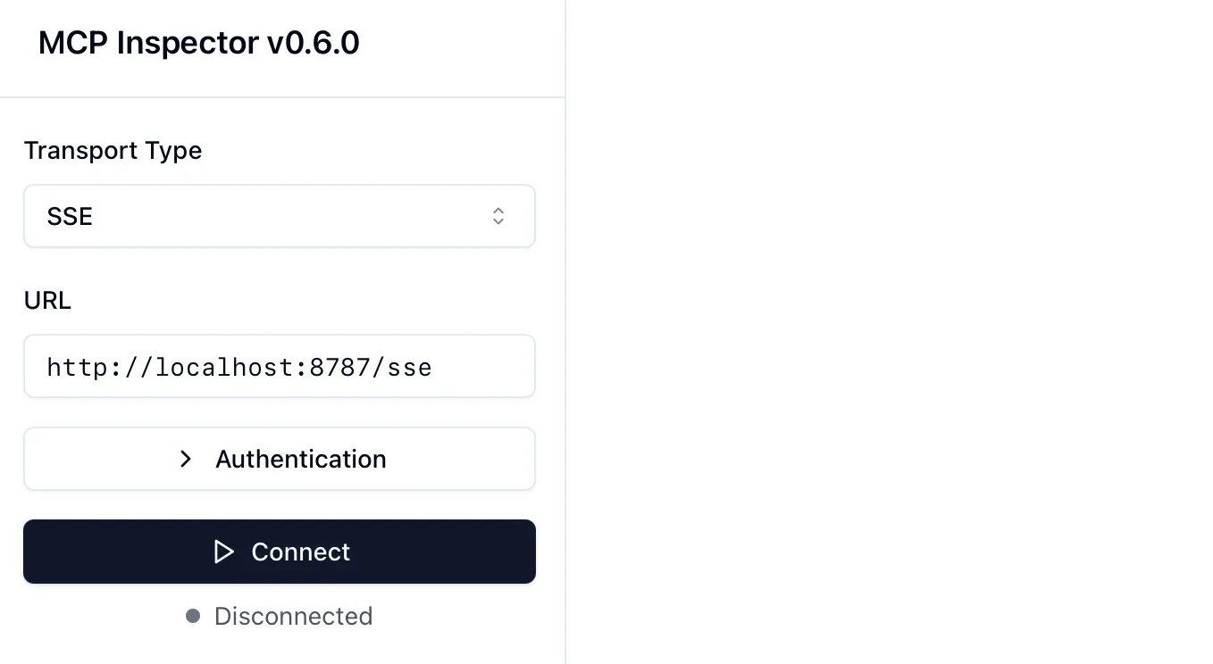 MCP inspector — where to enter the URL of your MCP server